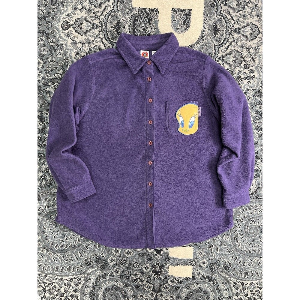 Vintage Looney Tunes Warner Bros. Tweety - Purple -Button Up -Fleece -18w/20w